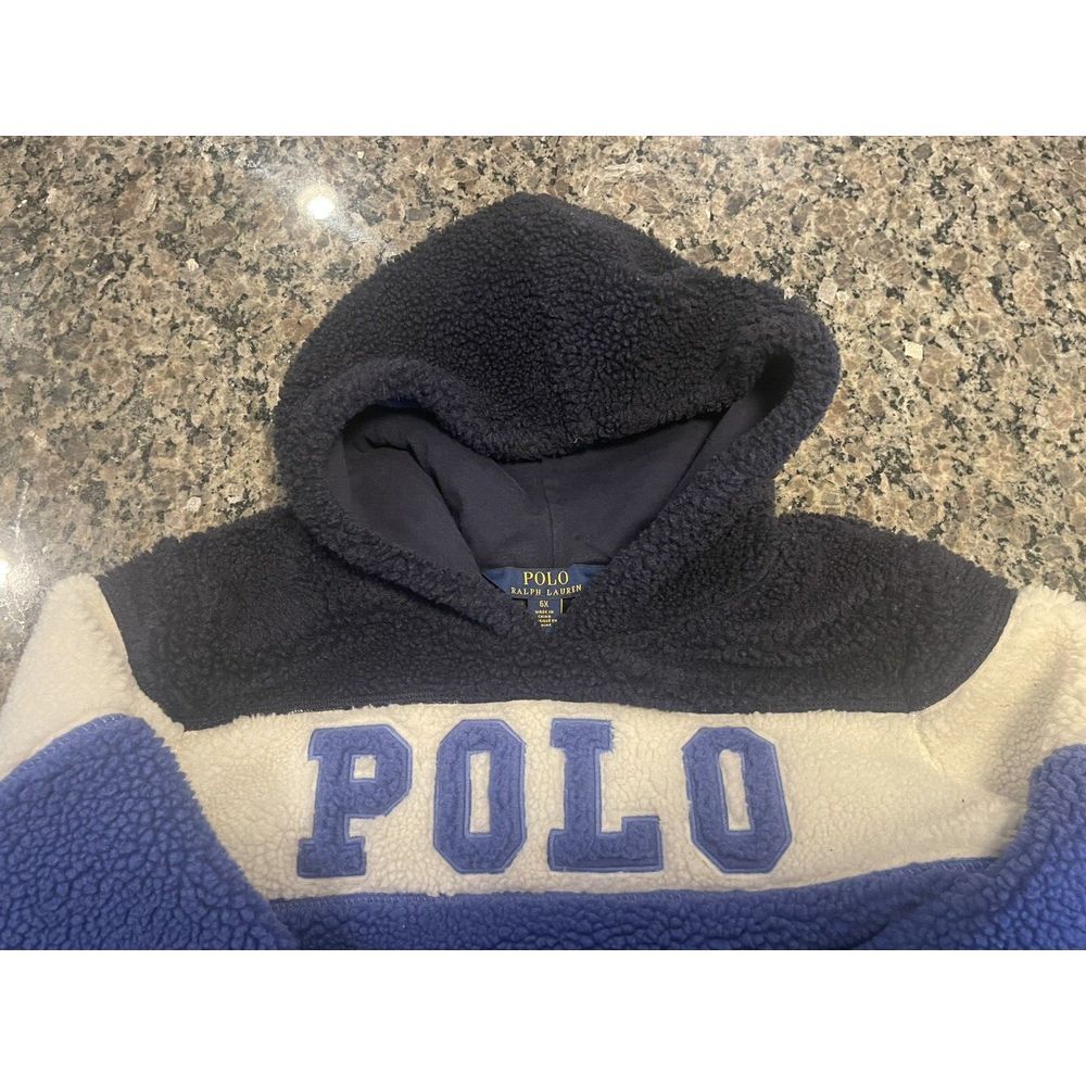 Polo Ralph Lauren High-Pile Sherpa Yth‎ Hoodie Colorblock Sz: 6 navy/white/royal